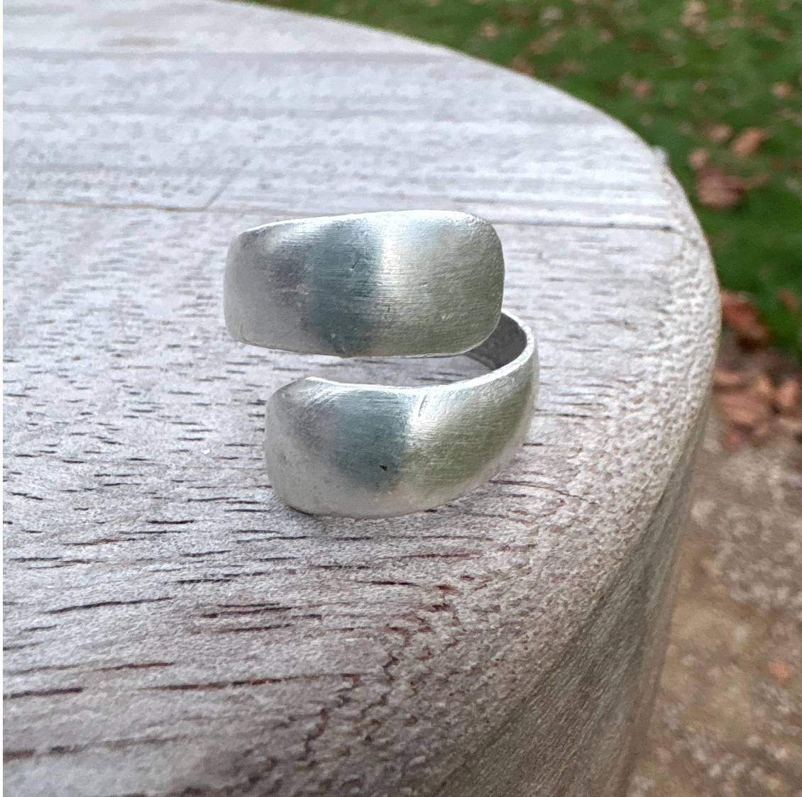 Chunky Silver Plated Brass Ring, Wide Band, Adjustable Statement Jewelry