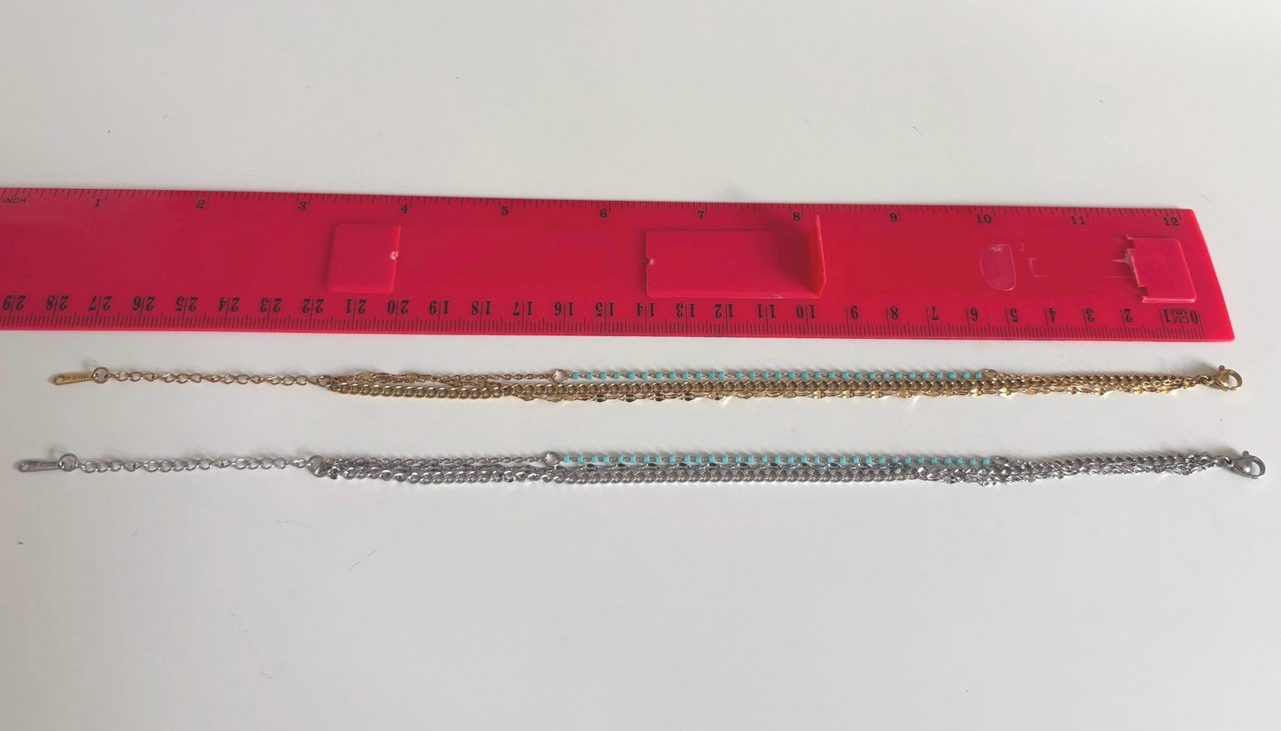Layered Stainless Steel Anklet: Turquoise Beads, Adjustable Beach Jewelry