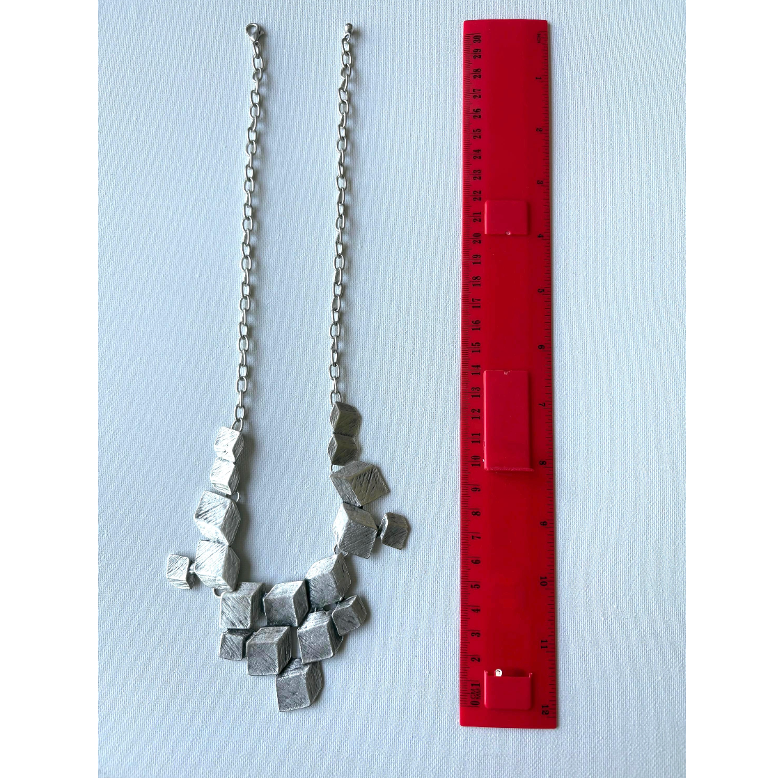 Artisan Chunky Geometric Matte Silver Bib Necklace with Sculptural Textured Design