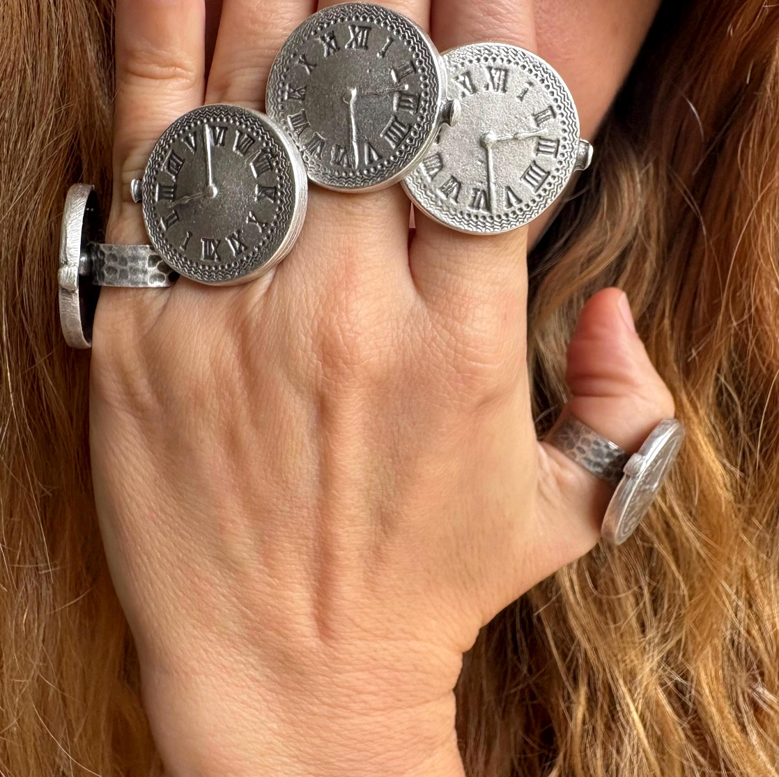 Roman Numeral Clock Face Ring | Adjustable Brass Ring | Vintage Boho Minimalist Jewelry for Women