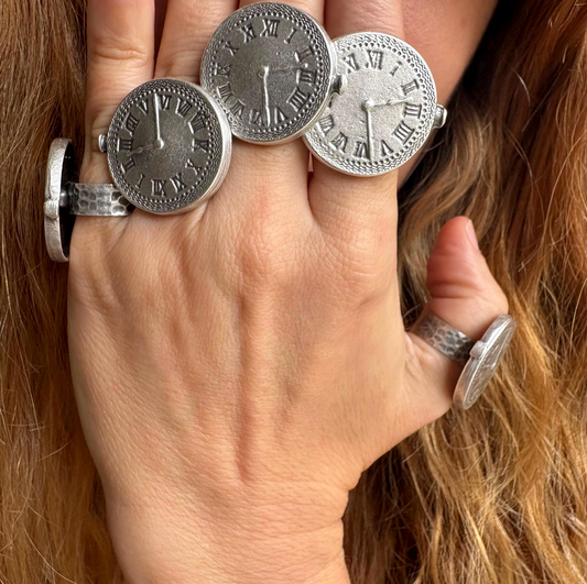 Roman Numeral Clock Face Ring | Adjustable Brass Ring | Vintage Boho Minimalist Jewelry for Women