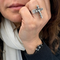 Adjustable Cross Ring, Silver Plated Brass, Gothic Brutalist Style, Unisex Ring