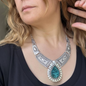 Bohemian Statement Necklace : Chunky Geometric Blue Enamel Festival Jewelry,  Silver Cord Necklace for her