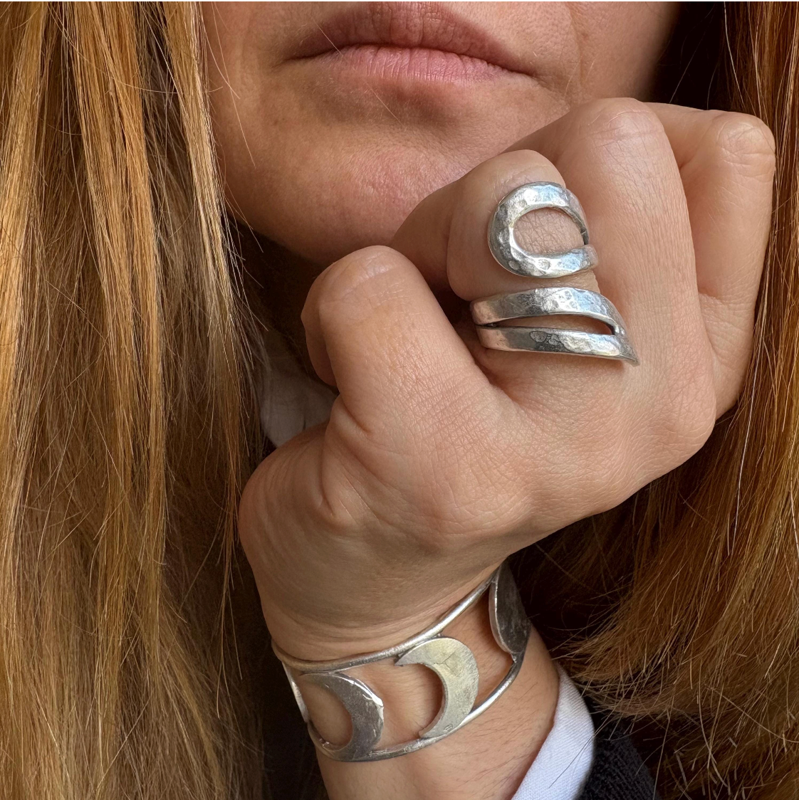 Adjustable Silver-Plated Brass Ring, Brutalist Modernist Jewelry