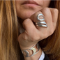 Adjustable Silver-Plated Brass Ring, Brutalist Modernist Jewelry