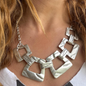 Matte Silver-plated Geometric Choker Necklace: Vintage-Modern Statement Jewellery, Gift for Her