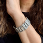 Hammered Silver Plated Stretch Bracelet, Chunky Rustic Link