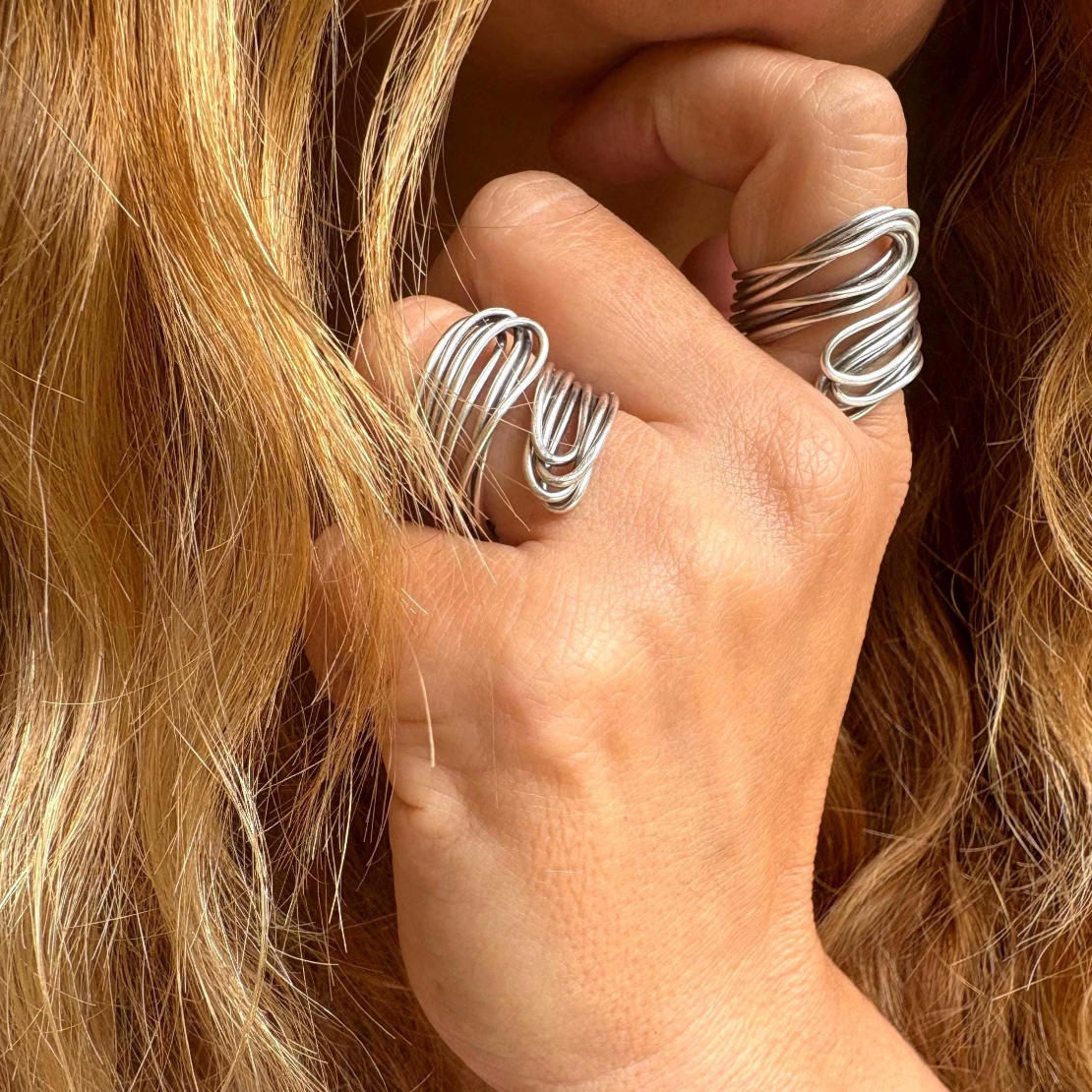 Adjustable Silver Wrap Ring with Chunky Wire Design – Gift for Her
