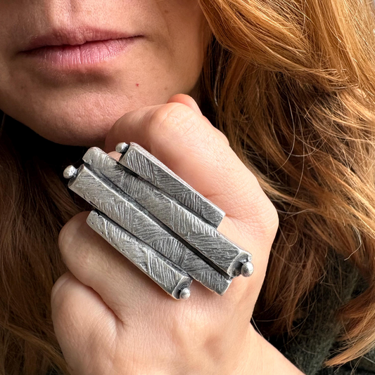 Adjustable Statement Ring | Silver Plated Brass, Geometric Jewelry