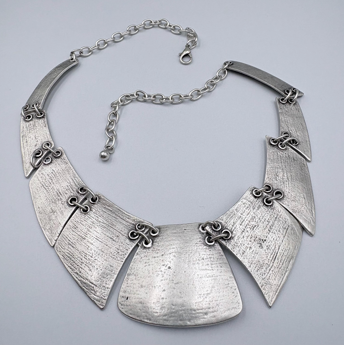 Boho Bib Necklace - Antique Silver Tone, Tribal Statement Jewelry