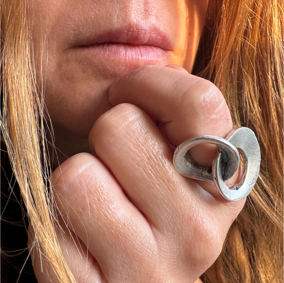 Interlocking Loop Brass Ring – Modern Sculptural Minimalist Statement Ring