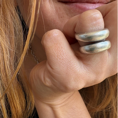Silver-Plated Brass Brutalist Ring, Chunky Adjustable Statement Jewelry