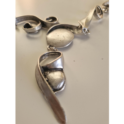 Abstract Silver Statement Necklace, Brutalist Art Deco Swirl Pendant