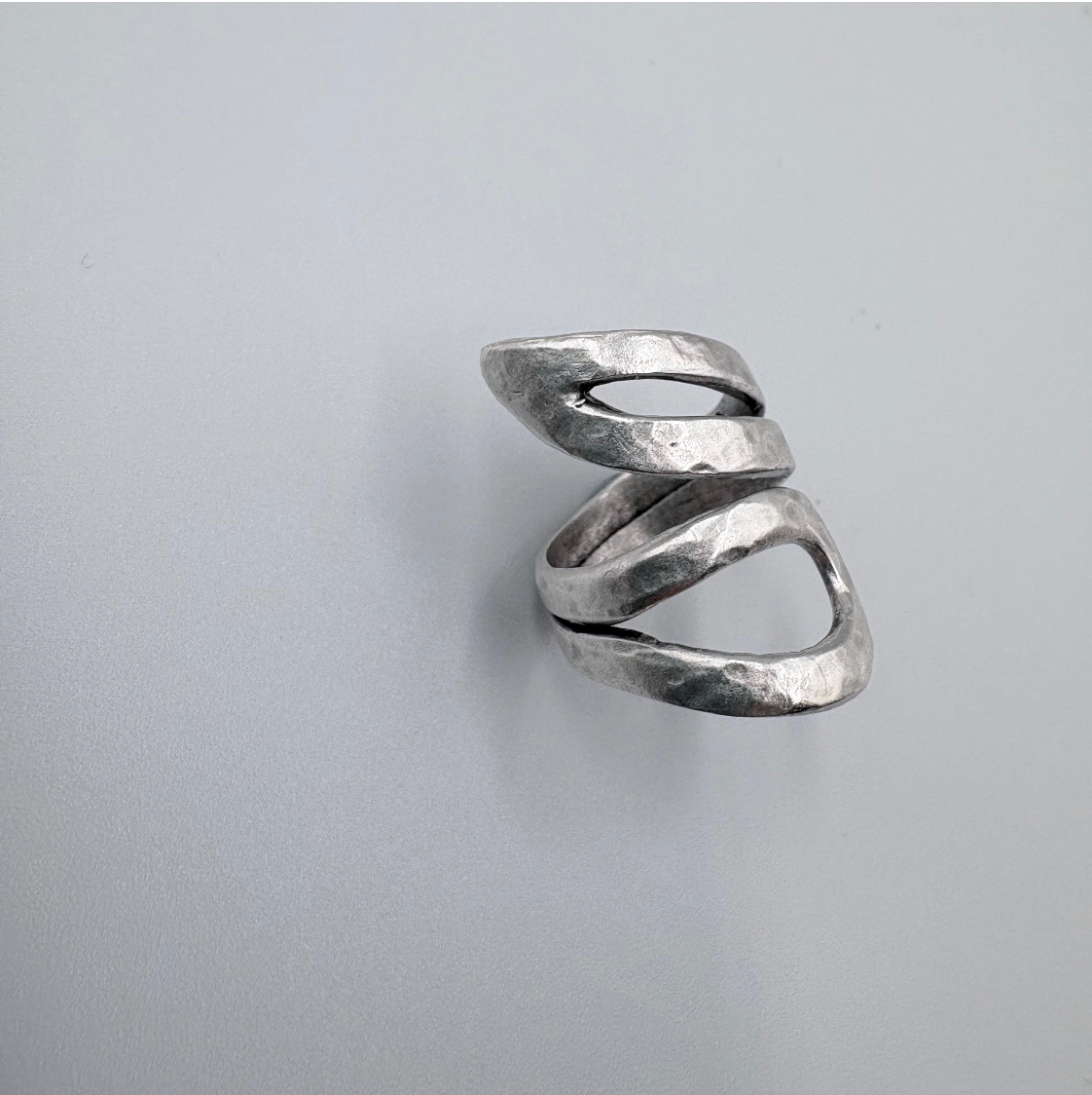 Adjustable Silver-Plated Brass Ring, Brutalist Modernist Jewelry