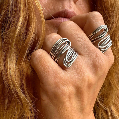 Adjustable Silver Wrap Ring with Chunky Wire Design – Gift for Her