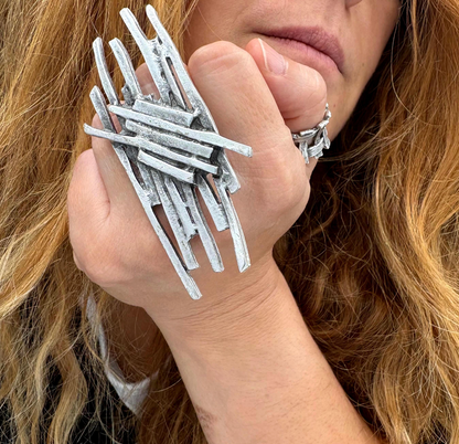 Sculptural Silver Plated Brass Ring • Modern Abstract Statement Jewelry