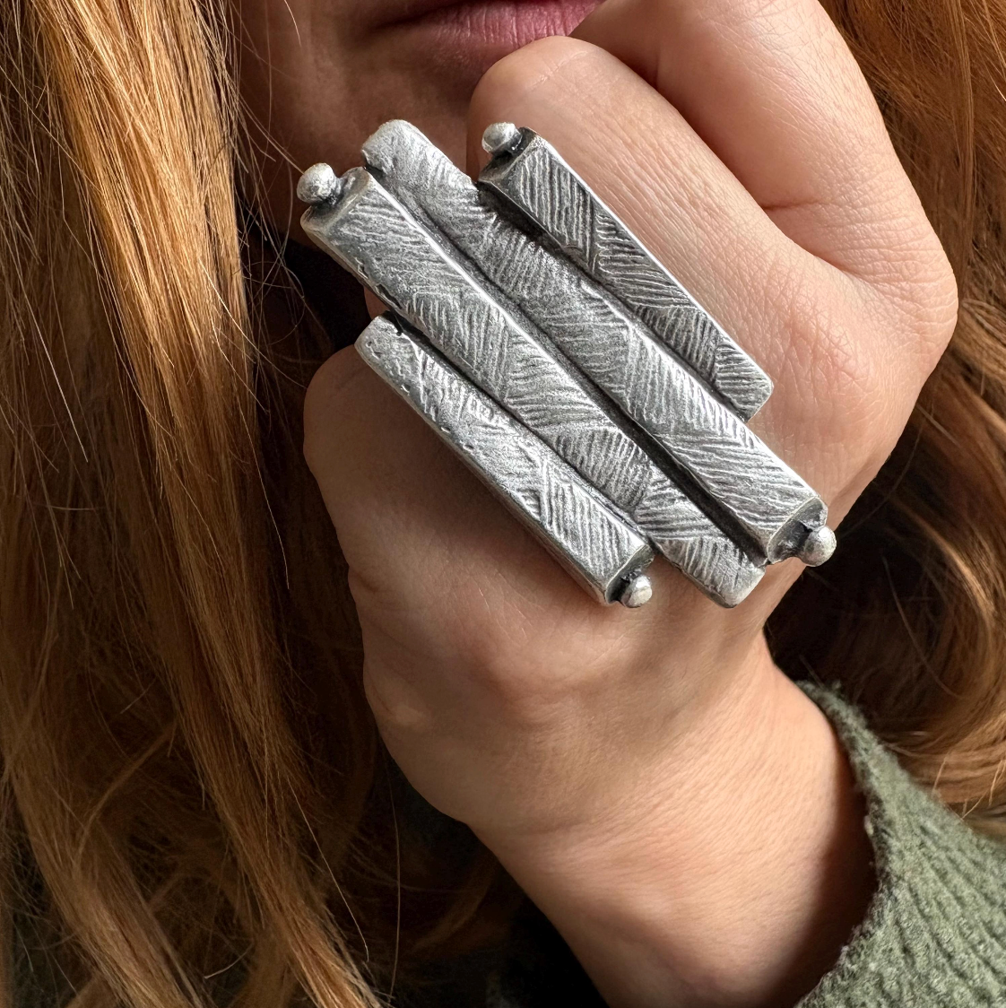 Adjustable Statement Ring | Silver Plated Brass, Geometric Jewelry