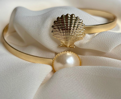 Boho Brass Arm Cuff: Shell and Faux Pearl Armlet