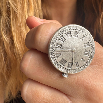 Roman Numeral Clock Face Ring | Adjustable Brass Ring | Vintage Boho Minimalist Jewelry for Women