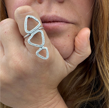 Abstract Geometric Brass Ring – Adjustable Open Band Ring, Lightweight, Nickel-Free Jewelry