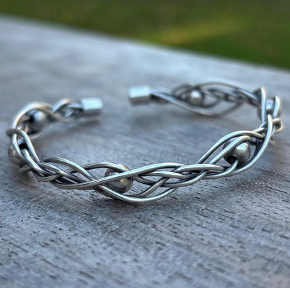 Silver Viking Arm Cuff Vintage Bracelet: Norse Knot Braid Brass Bracelet