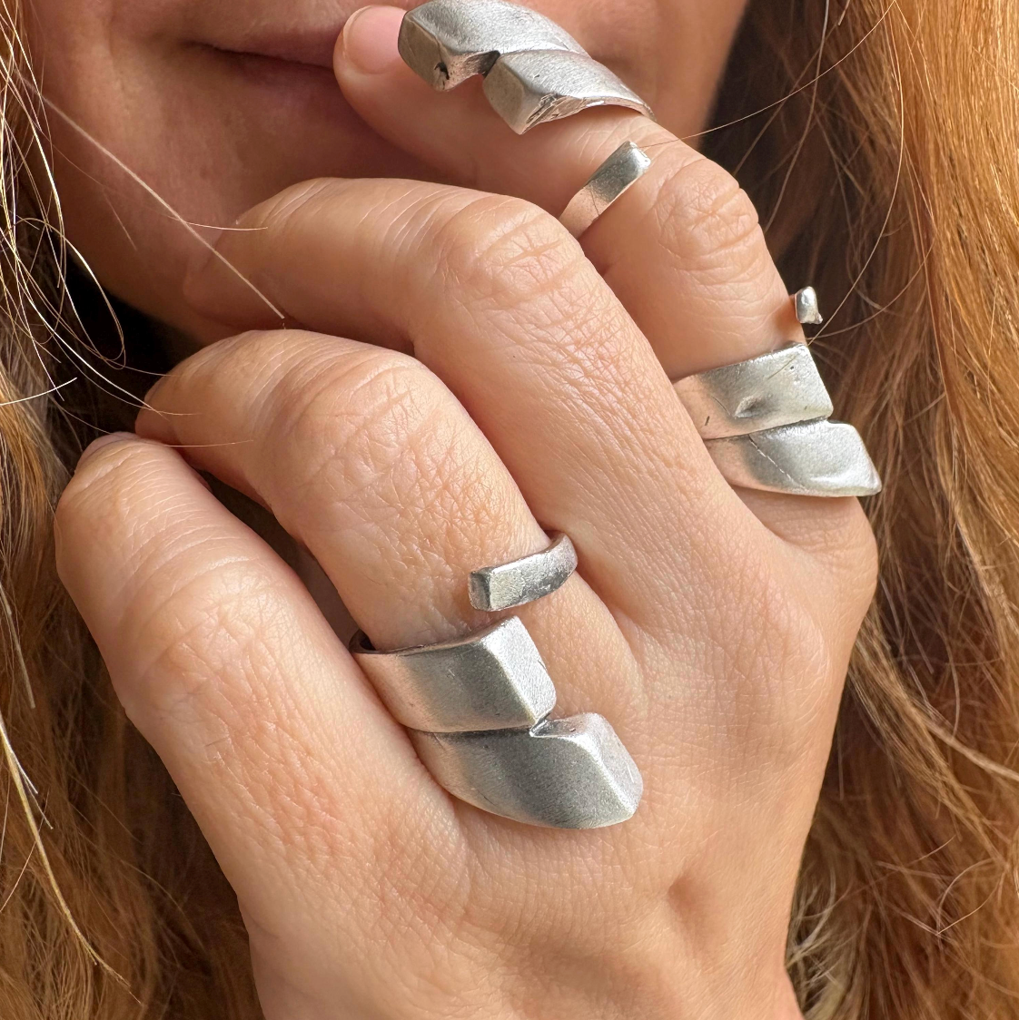 Adjustable Silver Plated Brass Ring, Bold Geometric Jewelry