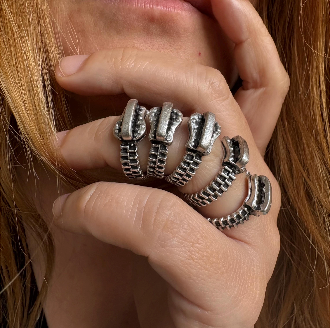 Antique Silver Zipper Ring • Industrial Steampunk Adjustable Band