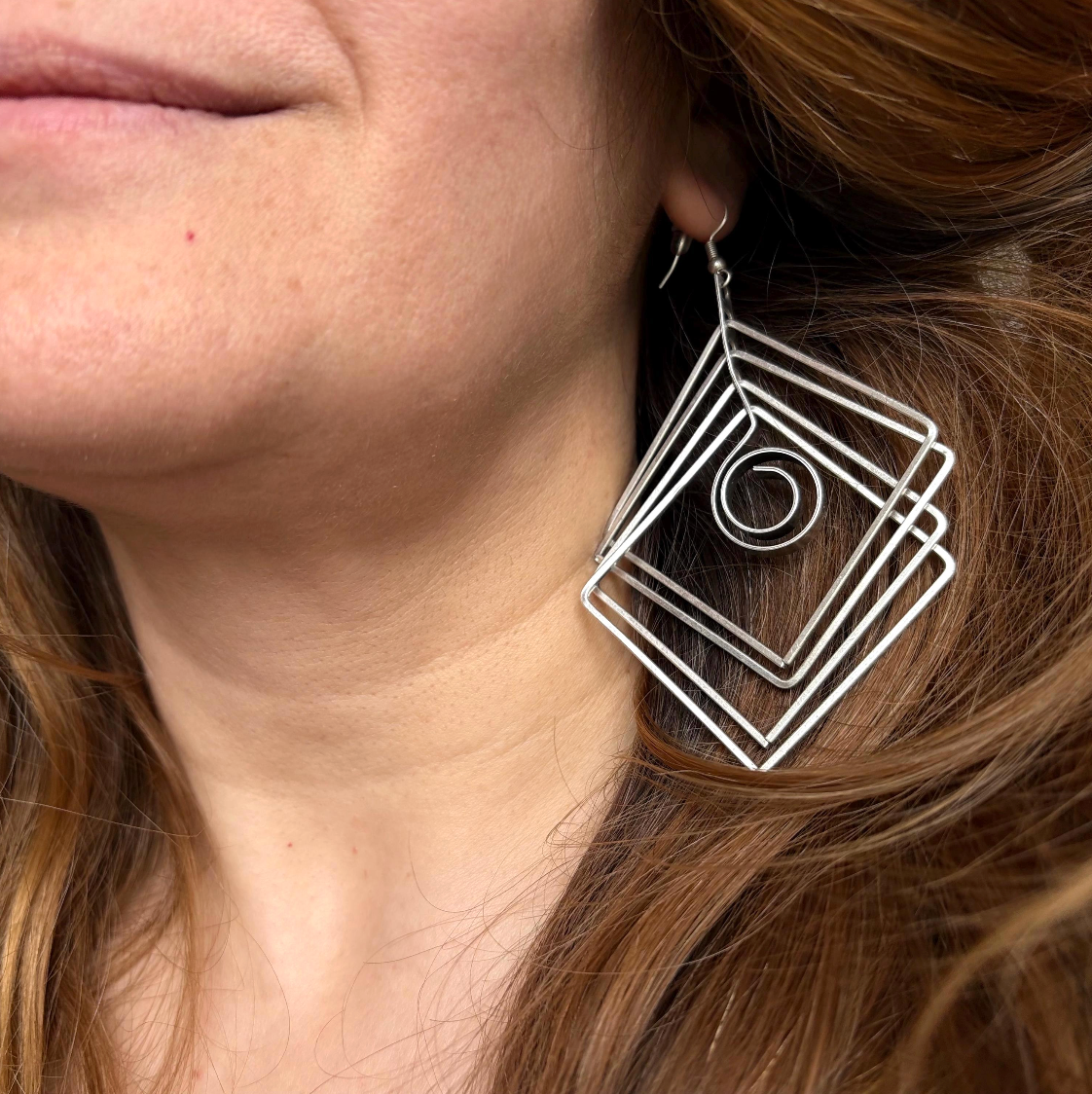 Brutalist Silver Plated Earrings, Geometric Dangle, Architectural Jewelry