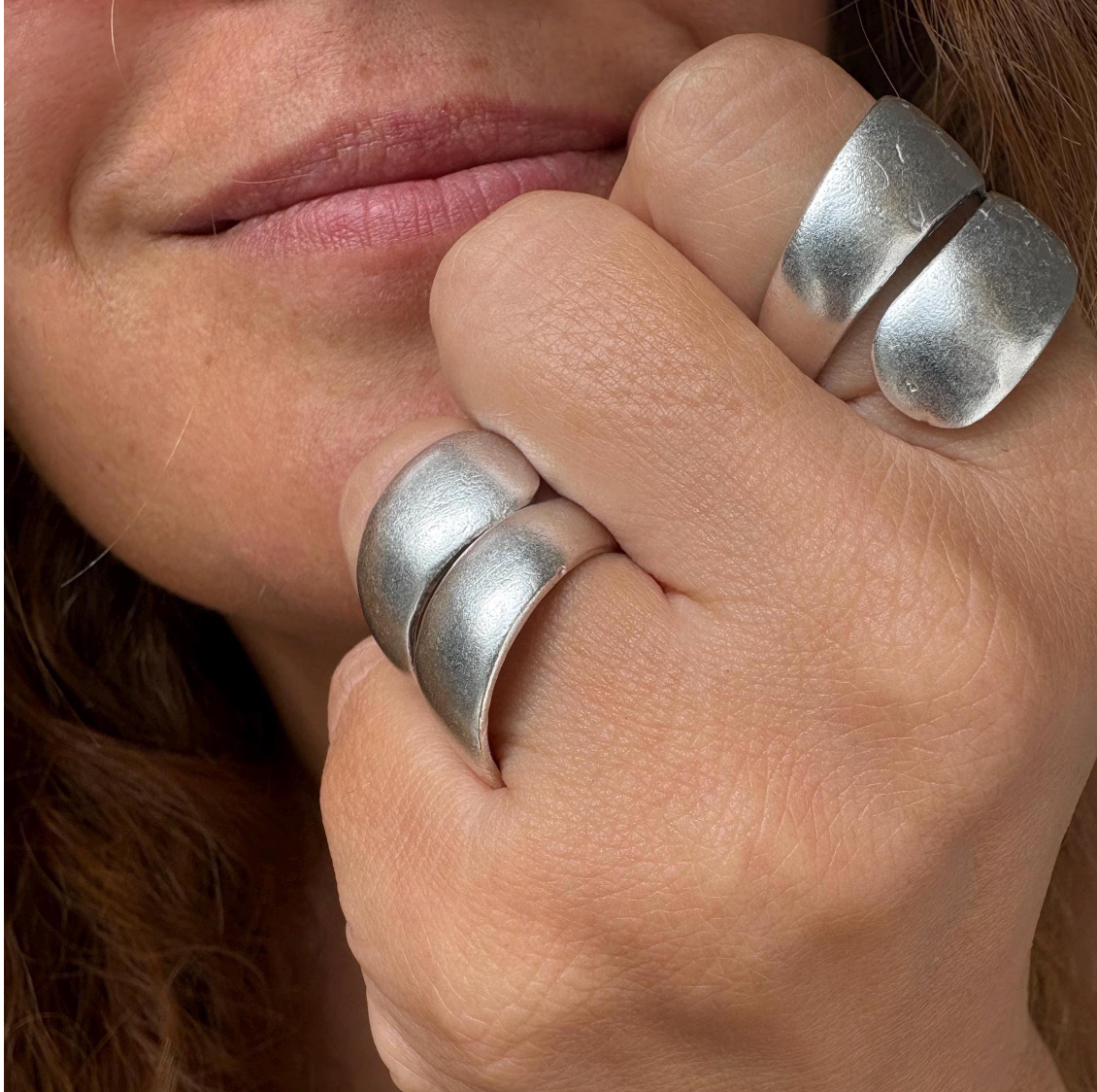 Chunky Silver Plated Brass Ring, Wide Band, Adjustable Statement Jewelry