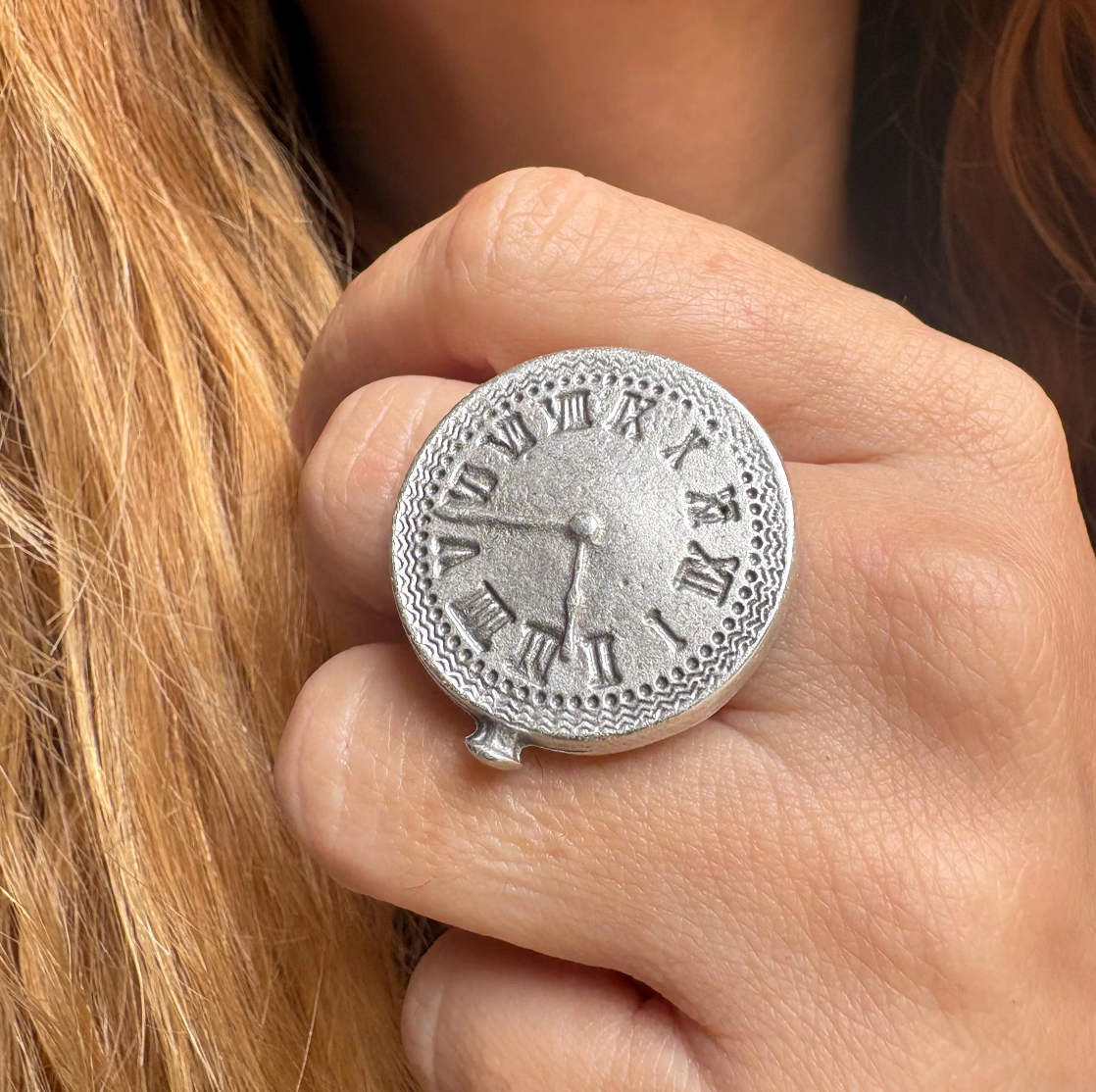 Roman Numeral Clock Face Ring | Adjustable Brass Ring | Vintage Boho Minimalist Jewelry for Women