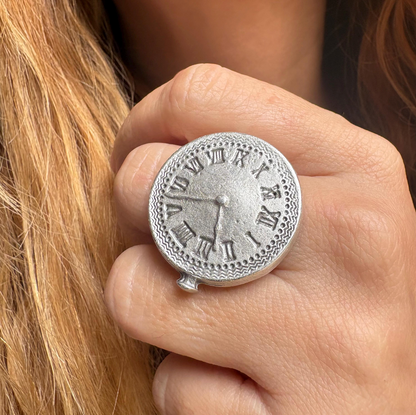 Roman Numeral Clock Face Ring | Adjustable Brass Ring | Vintage Boho Minimalist Jewelry for Women