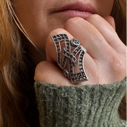 Abstract Brass Statement Ring • Modernist Open Back, Adjustable Size • Gift For Her