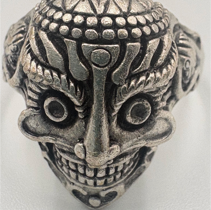 Gothic Mask Ring • Silver Plated Brass, Adjustable Boho Punk Band