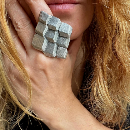 Bold Geometric 3D Ring | Modern Statement Jewelry | Handmade Art Ring