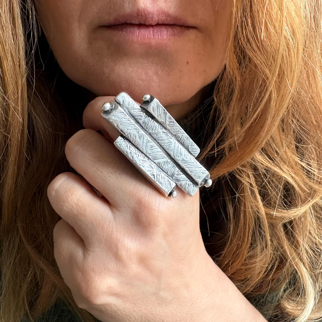 Adjustable Statement Ring | Silver Plated Brass, Geometric Jewelry