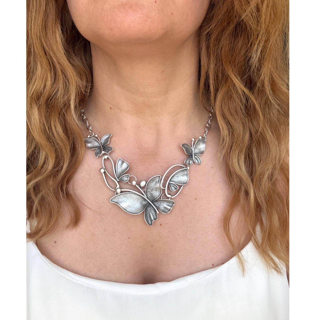 Silver Butterfly Necklace: Statement Jewellery, Nature Inspired, Schmetterling Collier, Papillon Bijou
