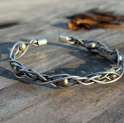 Silver Viking Arm Cuff Vintage Bracelet: Norse Knot Braid Brass Bracelet