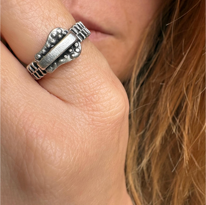 Antique Silver Zipper Ring • Industrial Steampunk Adjustable Band