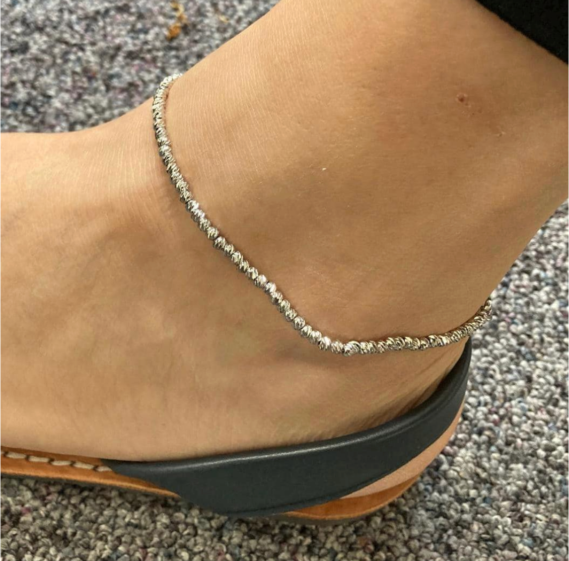 Stainless Steel Beaded Anklet | Silver Ankle Bracelet for Women, Minimalist Jewelry