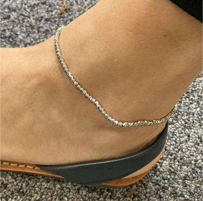 Stainless Steel Beaded Anklet | Silver Ankle Bracelet for Women, Minimalist Jewelry