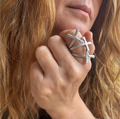 Silver Cross Ring | Gothic Boho Statement Ring | Layered Multi-Cross Design | Unique Artistic Unisex Jewelry