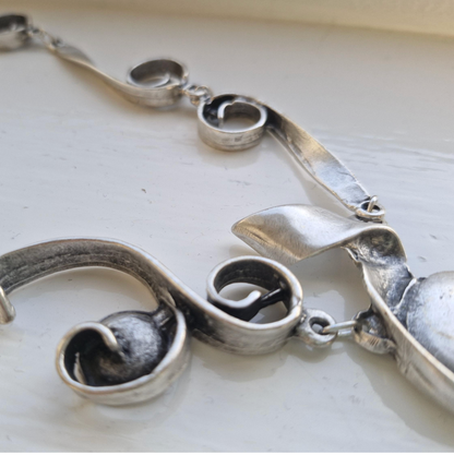 Abstract Silver Statement Necklace, Brutalist Art Deco Swirl Pendant