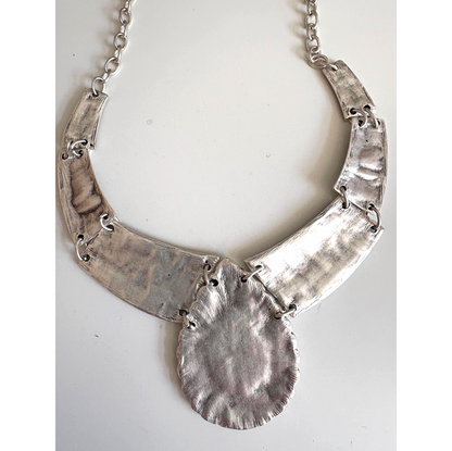 Bohemian Statement Necklace : Chunky Geometric Blue Enamel Festival Jewelry,  Silver Cord Necklace for her