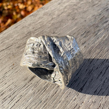 Chunky Abstract Silver Ring | Irregular Textured Lava Design | Adjustable Statement Ring