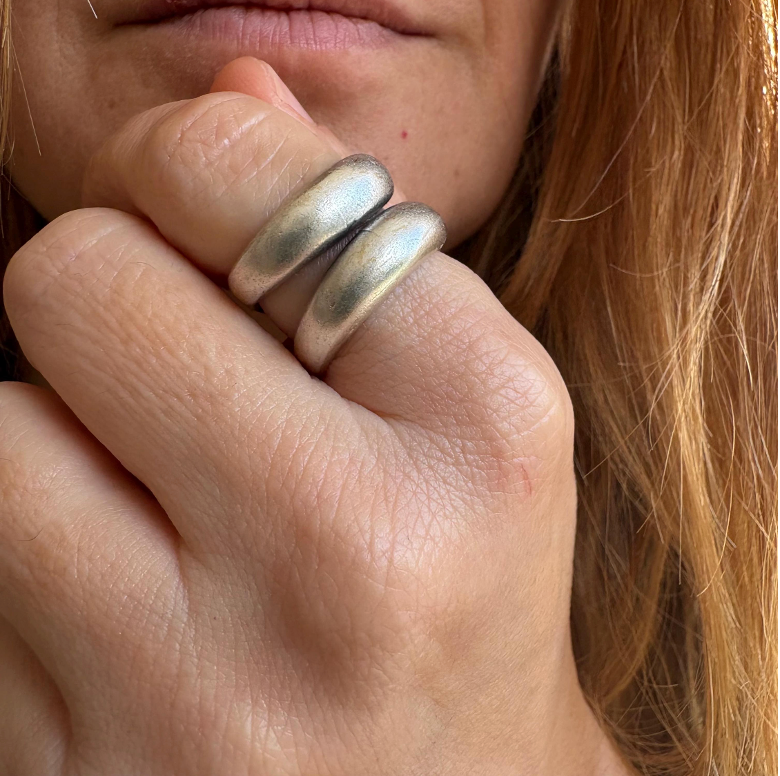 Silver-Plated Brass Brutalist Ring, Chunky Adjustable Statement Jewelry