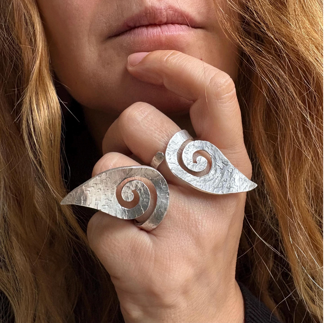 Hammered Silver Spiral Ring • Adjustable Artisan Statement Jewelry • Geometric Ring