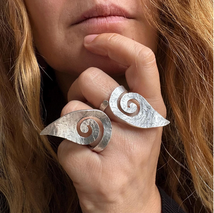 Hammered Silver Spiral Ring • Adjustable Artisan Statement Jewelry • Geometric Ring