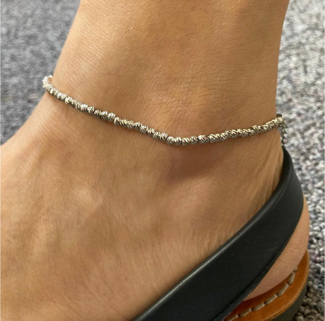 Stainless Steel Beaded Anklet | Silver Ankle Bracelet for Women, Minimalist Jewelry
