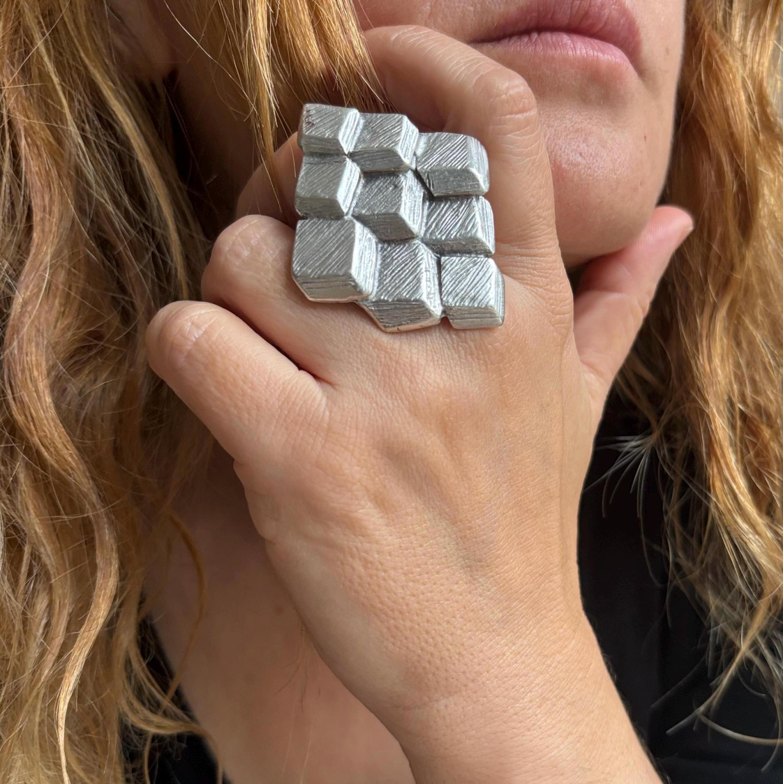 Bold Geometric 3D Ring | Modern Statement Jewelry | Handmade Art Ring