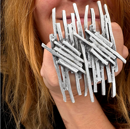 Sculptural Silver Plated Brass Ring • Modern Abstract Statement Jewelry